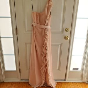 Long One Shoulder Bridesmaid Dress with Ruffles